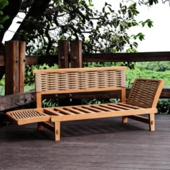 Cambridge Casual Auburn Teak & Wicker Outdoor Patio Daybed With Cushion Brown/Blue -Crosley Sales Store GUEST 64b709e4 fc60 47f7 ad56 a843c1e4ce6f