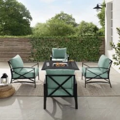 Kaplan 5pc Outdoor Conversation Set With Dante Fire Table & 4 Arm Chairs - Mist - Crosley -Crosley Sales Store GUEST 65772f32 b6ac 4ced bc2b c1516c021664