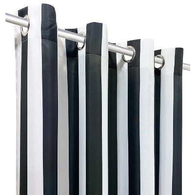 Commonwealth Seascapes Stripes Light Filtering Provide Privacy Satiny Look Grommet Outdoor Panel Pair Black 2 Commonwealth Seascapes Stripes Light Filtering Provide Privacy Satiny Look Grommet Outdoor Panel Pair Black - Image 2