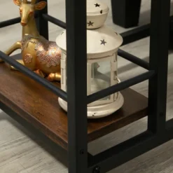 HOMCOM C Shaped End Table With Storage Shelves, Mobile Side Table With Wheels For Sofa Couch, Bed, Metal Frame, Rustic Brown -Crosley Sales Store GUEST 6915feef bd8c 4099 89ae 193a415322c7