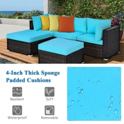 Costway 5PCS Patio Rattan Sectional Conversation Set Ottoman Turquoise -Crosley Sales Store GUEST 6b758f1e 670a 444f 82df e52ce1eb40db