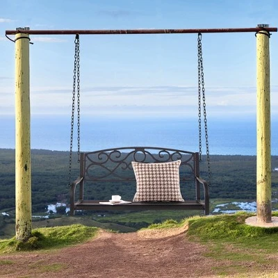 Tangkula Patio Hanging Porch Swing Outdoor 2-Person Metal Swing Bench Chair W/ Chains 3 Tangkula Patio Hanging Porch Swing Outdoor 2-Person Metal Swing Bench Chair W/ Chains - Image 3