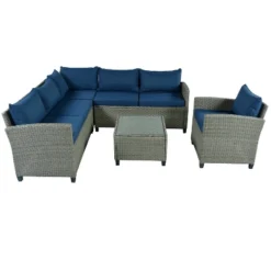 5pc Outdoor Wicker Conversation Set With Cushions - Blue - GODEER -Crosley Sales Store GUEST 6ba45fc9 579d 40d5 8c61 619c9695f131