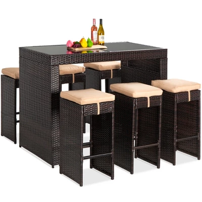 Best Choice Products 7-Piece Outdoor Rattan Wicker Bar Dining Patio Furniture Set W/ Glass Table Top, 6 Stools 7 Best Choice Products 7-Piece Outdoor Rattan Wicker Bar Dining Patio Furniture Set W/ Glass Table Top, 6 Stools - Image 7