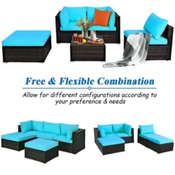 Costway 5PCS Patio Rattan Sectional Conversation Set Ottoman Turquoise -Crosley Sales Store GUEST 6ce32481 54b4 414c b004 cdcd41b88911
