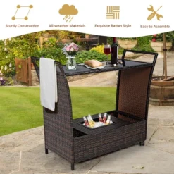 Costway Patio Rattan Bar Serving Cart Wheels Ice Bucket Glass Top Handle Garden -Crosley Sales Store GUEST 6f9dcc05 9c78 42ef adf8 e4e08bc38dbb