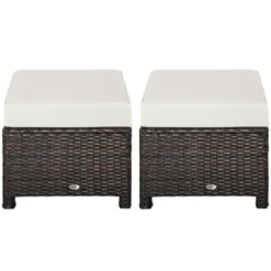 Outsunny 2 Pc 20" Outdoor PE Rattan Wicker Ottoman, Fade-Resistant Patio Footrest With Soft Cushion, Steel Frame, Brown, White -Crosley Sales Store GUEST 6fefc902 5b91 4db3 a703 6b666548296b