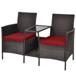 Tangkula Patio Loveseat 2 Person Cushioned Seats With Center Table Outdoor Rattan Furniture Set Turquoise/ Red 17 Tangkula Patio Loveseat 2 Person Cushioned Seats With Center Table Outdoor Rattan Furniture Set Turquoise/ Red -Crosley Sales Store GUEST 70820560 b4e5 4f6f beb5 d9159157cd66