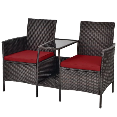 Tangkula Patio Loveseat 2 Person Cushioned Seats With Center Table Outdoor Rattan Furniture Set Turquoise/ Red 8 Tangkula Patio Loveseat 2 Person Cushioned Seats With Center Table Outdoor Rattan Furniture Set Turquoise/ Red - Image 8