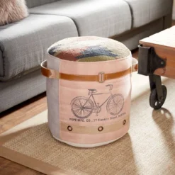 Cotton Pouf Featuring A Screenprinted Bicycle Illustration With Script - Olivia & May -Crosley Sales Store GUEST 7131ebde 102a 459b 8ac5 c81c94fefd62