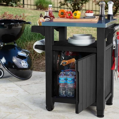 Keter Unity Portable 40 Gal Outdoor Table And Storage Cabinet W/ Accessory Hooks, Stainless Steel Top For Patio Kitchen Island Or Bar Cart 4 Keter Unity Portable 40 Gal Outdoor Table And Storage Cabinet W/ Accessory Hooks, Stainless Steel Top For Patio Kitchen Island Or Bar Cart - Image 4