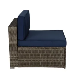 5pc Outdoor Rattan Wicker Sectional Conversation Set With Cushions - Brown/Blue - GODEER -Crosley Sales Store GUEST 74353af9 89d3 438c a836 2abdfdffb632