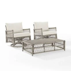 3pc Thatcher Outdoor Steel Conversation Set Creme/Driftwood - Crosley -Crosley Sales Store GUEST 744e2edb b935 447d 8d31 624b64cefdcb
