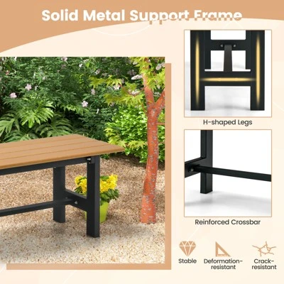 Costway 2PCS Outdoor HDPE Bench With Metal Frame 47'' X 14'' X 16'' For Yard Garden Brown/Black/Gray 4 Costway 2PCS Outdoor HDPE Bench With Metal Frame 47'' X 14'' X 16'' For Yard Garden Brown/Black/Gray - Image 4