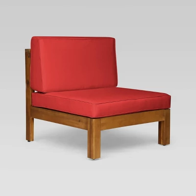 Brava 4pc Acacia Modular Sofa And Table Set - Teak/Red - Christopher Knight Home 2 Brava 4pc Acacia Modular Sofa And Table Set - Teak/Red - Christopher Knight Home - Image 2