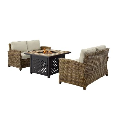 Crosley 3pc Bradenton Steel Outdoor Patio Fire Pit Furniture Set With Two Loveseats Tan/Brown 6 Crosley 3pc Bradenton Steel Outdoor Patio Fire Pit Furniture Set With Two Loveseats Tan/Brown - Image 6