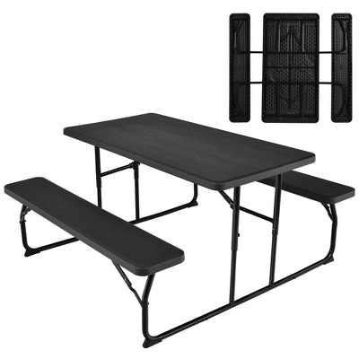 Costway Folding Picnic Table & Bench Set For Camping BBQ W/ Steel Frame White/Balck 10 Costway Folding Picnic Table & Bench Set For Camping BBQ W/ Steel Frame White/Balck - Image 10