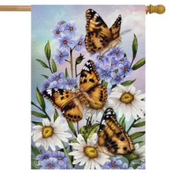 Daisies Monarchs Spring House Flag Floral Butterflies 28" X 40" Briarwood Lane