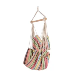 Boho Breeze Swinging Bungalow Hammock Chair - Coral Stripe - Blue Wave