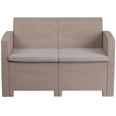 Merrick Lane Outdoor Furniture Resin Loveseat Faux Rattan Wicker Pattern 2-Seat Loveseat With All-Weather Cushions 6 Merrick Lane Outdoor Furniture Resin Loveseat Faux Rattan Wicker Pattern 2-Seat Loveseat With All-Weather Cushions - Image 6