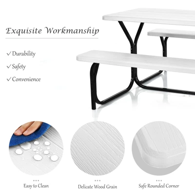 Costway Picnic Table Bench Set Outdoor Backyard Patio Garden Party Dining All Weather White 6 Costway Picnic Table Bench Set Outdoor Backyard Patio Garden Party Dining All Weather White - Image 6