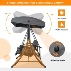 Costway Patio 3-Seat Porch Canopy Swing Converting Grey Cushion Pillow Adjust -Crosley Sales Store GUEST 7b402b4f 821f 4b6e 85aa 7252a430ae60