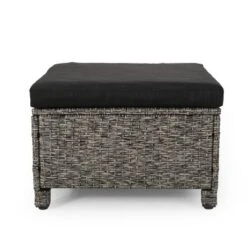 Puerta 2pk Outdoor Wicker Ottomans With Cushions - Black/Dark Gray - Christopher Knight Home -Crosley Sales Store GUEST 7b41c508 e11c 4598 9a8d e863ff68f294