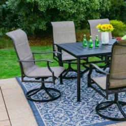 7pc Outdoor Dining Set With With Padded Sling Chairs & Metal Rectangle Table With Umbrella Hole - Captiva Designs -Crosley Sales Store GUEST 7b85bc45 743f 4bbf be3c 07cba7da362f
