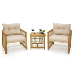 Costway 3PCS Patio PE Wicker Conversation Set Acacia Wood Frame WithSeat & Back Cushions -Crosley Sales Store GUEST 7ba25f43 89b6 4955 8234 ec984314fc7e