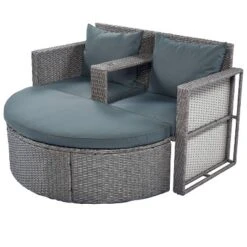 2pc Outdoor Wicker Conversation Sectional Set With Cushions & Half-Moon Side Table For Umbrella - Gray - GODEER -Crosley Sales Store GUEST 7cc84167 ac8e 490e 9ac9 79bae8adb70b