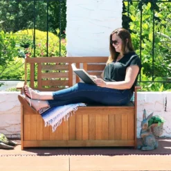 Sunnydaze Decor Sunnydaze Outdoor Meranti Wood With Teak Oil Finish 2-Person Garden Storage Bench Seat - 47" - Brown -Crosley Sales Store GUEST 7e2849c0 b110 4f0d af1e fcc54f8e943a