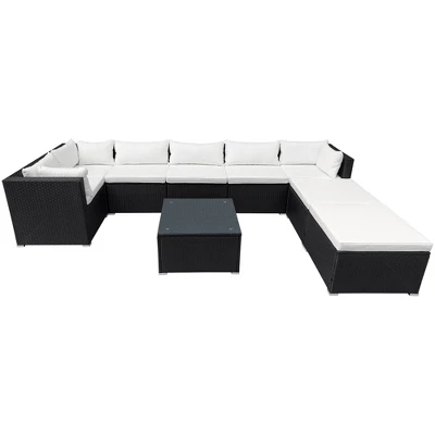 9pc Wicker Patio Set With Cushions - Black/Beige - GODEER 15 9pc Wicker Patio Set With Cushions - Black/Beige - GODEER - Image 15