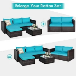 Costway 4PCS Patio Rattan Corner Sofa With Blue Cushion -Crosley Sales Store GUEST 80344ea7 3a66 4f76 a92f 3cd805dce95a