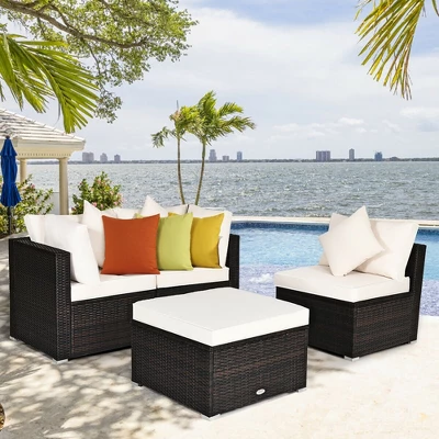 Costway 4PCS Patio Rattan Wicker Sofa Furniture Set Cushioned Conversation Ottoman Set 3 Costway 4PCS Patio Rattan Wicker Sofa Furniture Set Cushioned Conversation Ottoman Set - Image 3