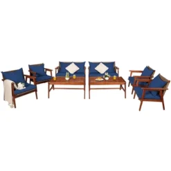 Costway 8PCS Patio Rattan Furniture Set Acacia Wood Frame Cushioned Sofa Chair RedNavy -Crosley Sales Store GUEST 80d4e4ac 952d 4f5f a6a6 d9f5978c7248