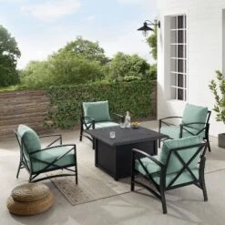 Kaplan 5pc Outdoor Conversation Set With Dante Fire Table & 4 Arm Chairs - Mist - Crosley -Crosley Sales Store GUEST 80f455a7 aca2 4cba 8095 db43eefe4f01
