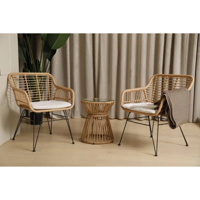 3pc Wicker Bistro Set - Brown/Beige - GODEER 1 3pc Wicker Bistro Set - Brown/Beige - GODEER