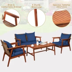 Costway 8PCS Patio Rattan Furniture Set Acacia Wood Frame Cushioned Sofa Chair RedNavy -Crosley Sales Store GUEST 817bb46d c424 495b 9346 0830d1ddec73