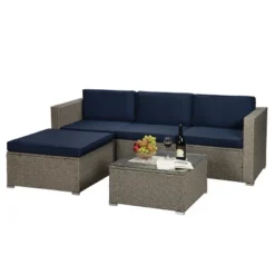 5pc Outdoor Rattan Wicker Sectional Conversation Set With Cushions - Gray/Navy - GODEER 14 5pc Outdoor Rattan Wicker Sectional Conversation Set With Cushions - Gray/Navy - GODEER -Crosley Sales Store GUEST 81c1fbf6 2f10 4c27 a7ed 69197cc177ad