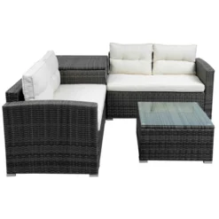4pc Wicker Patio Set With Large Storage Box & Cushions - Gray/Beige - GODEER 9 4pc Wicker Patio Set With Large Storage Box & Cushions - Gray/Beige - GODEER -Crosley Sales Store GUEST 8254a76c 6e44 49d8 b7b8 d3dded25e57b