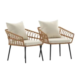 Flash Furniture Evin Set Of 2 Boho Indoor/Outdoor Rope Rattan Wicker Patio Chairs With All-Weather Cushions 23 Flash Furniture Evin Set Of 2 Boho Indoor/Outdoor Rope Rattan Wicker Patio Chairs With All-Weather Cushions -Crosley Sales Store GUEST 82b1ce77 837c 4493 9b60 94d525d45141