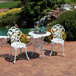 Sunnydaze Decor Sunnydaze Flower Design Cast Aluminum Bistro Set With Cast Iron Legs, White, 3pc -Crosley Sales Store GUEST 8311e3fe f647 4b2c 8f52 550dd920202f
