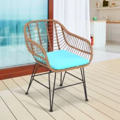 Tangkula 3PCS Patio Rattan Furniture Set With Round Tempered Glass Top Table & 2 Rattan Armchairs White/Turquoise/Red -Crosley Sales Store GUEST 83e12cd1 b6d3 474e 8e2b 8b3a9f5452ec