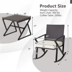 Costway 3PCS Patio Rattan Wicker Rocking Chairs Table Bistro Set Cushioned Rocker Garden -Crosley Sales Store GUEST 844b90a6 48f3 4761 8a70 b7882392d999