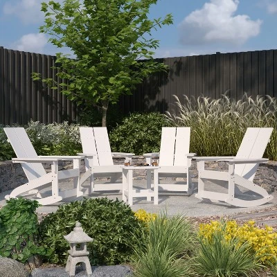 Merrick Lane Wellington 3 Piece Patio Furniture Set Includes All-Weather UV Treated Adirondack Rocking Chairs And Side Table 1 Merrick Lane Wellington 3 Piece Patio Furniture Set Includes All-Weather UV Treated Adirondack Rocking Chairs And Side Table