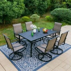 7pc Outdoor Dining Set With Padded Swivel Chairs & Metal Rectangle Table With Umbrella Hole - Gray - Captiva Hole -Crosley Sales Store GUEST 864eaacc b1f7 4c07 926c e2052ceb9776