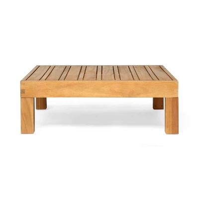 2pk Oana Outdoor Acacia Wood Right Arm Loveseat & Coffee Table With Cushion Teak/Red - Christopher Knight Home 4 2pk Oana Outdoor Acacia Wood Right Arm Loveseat & Coffee Table With Cushion Teak/Red - Christopher Knight Home - Image 4