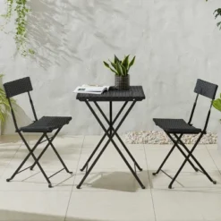 Folding Patio Bistro Set ? 3-Piece Rattan And Steel Caf� Table And Chairs For Porch Deck Garden Or Balcony Furniture By Lavish Home (Black) -Crosley Sales Store GUEST 8689916c 5f7d 4b7e 8d20 527013047994