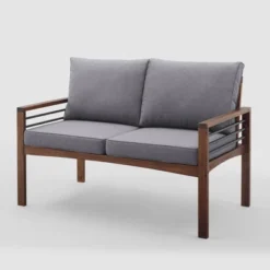 Saybrook Modern Metal And Wood Patio Loveseat - Gray/Dark Brown - Saracina Home -Crosley Sales Store GUEST 87e73a6f 2a88 4b08 836f e43bcdbd4760