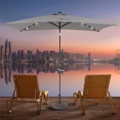 10' X 6.5' Solar LED Patio Umbrella With Tilt And Crank Lift Gray - Wellfor -Crosley Sales Store GUEST 88ccc580 ae20 4bff a010 85fecf764e3a